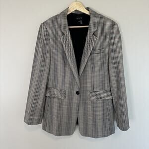 1. State Tan Black Burgundy Navy Plaid Blazer Size 10 Pockets Buttons Work Long